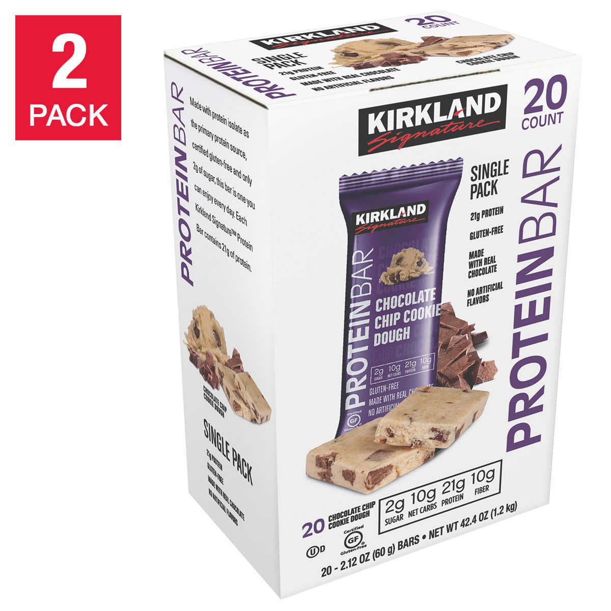 Kirkland Signature Protein Bars Chocolate Chip Cookie Dough, 20-Count 2-Pack