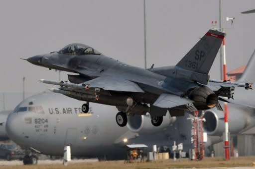 A US airforce F-16 is seen here at the Aviano air base in Italy. The United States and China on Friday held top-level talks on Taiwan, with Washington working pre-emptively to avoid a fallout as a decision nears on whether to sell fighter-jets to Taiwan