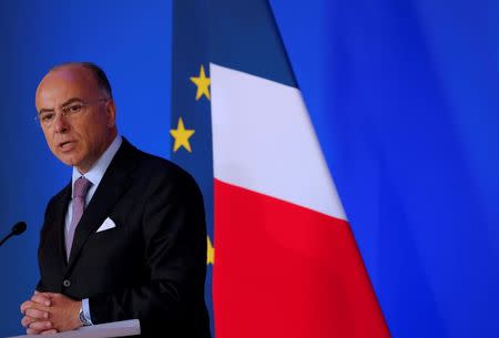 French Interior Minister Bernard Cazeneuve attends a news conference after a meeting with French Muslim leaders to ease religious tensions, in Paris, France, August 29, 2016. REUTERS/Philippe Wojazer