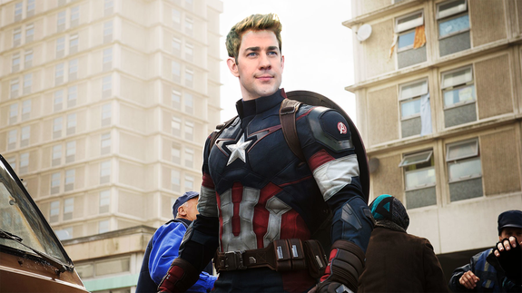 Blond, buff, and beardless Captain Krasinski.