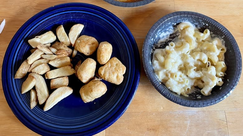 Fish and chips and mac and cheese microwave meals