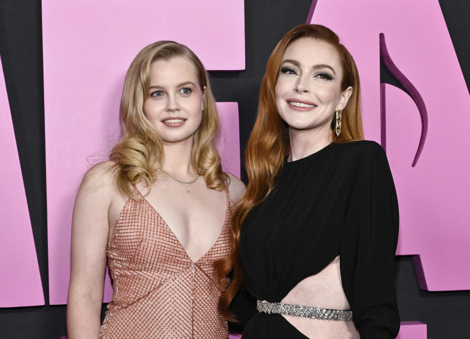 Angourie Rice, left, and Lindsay Lohan attend the world premiere of "Mean Girls" at AMC Lincoln Square on Monday, Jan. 8, 2024, in New York. (Photo by Evan Agostini/Invision/AP)