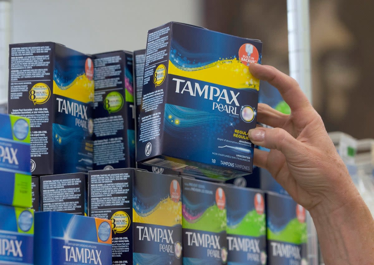 Tampax being stocked at a supermarket in Sacramento, California  (AP)