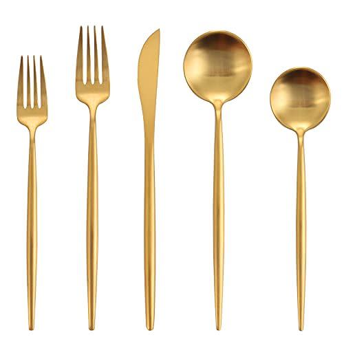 8) Oliviola 40-Piece Matte Gold Stainless Steel Flatware Set