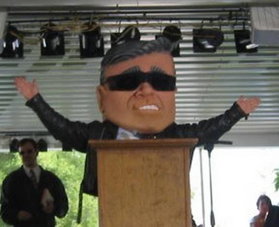 The Job Terminator, a giant head with sunglasses meant to lampoon GOP gubernatorial nominee Ernie Fletcher in 2003 made its debut at Fancy Farm.