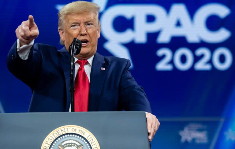 Donald Trump lors de la conférence CPAC à National Harbor, près de Washington, le 29 février 2020 - SAUL LOEB © 2019 AFP