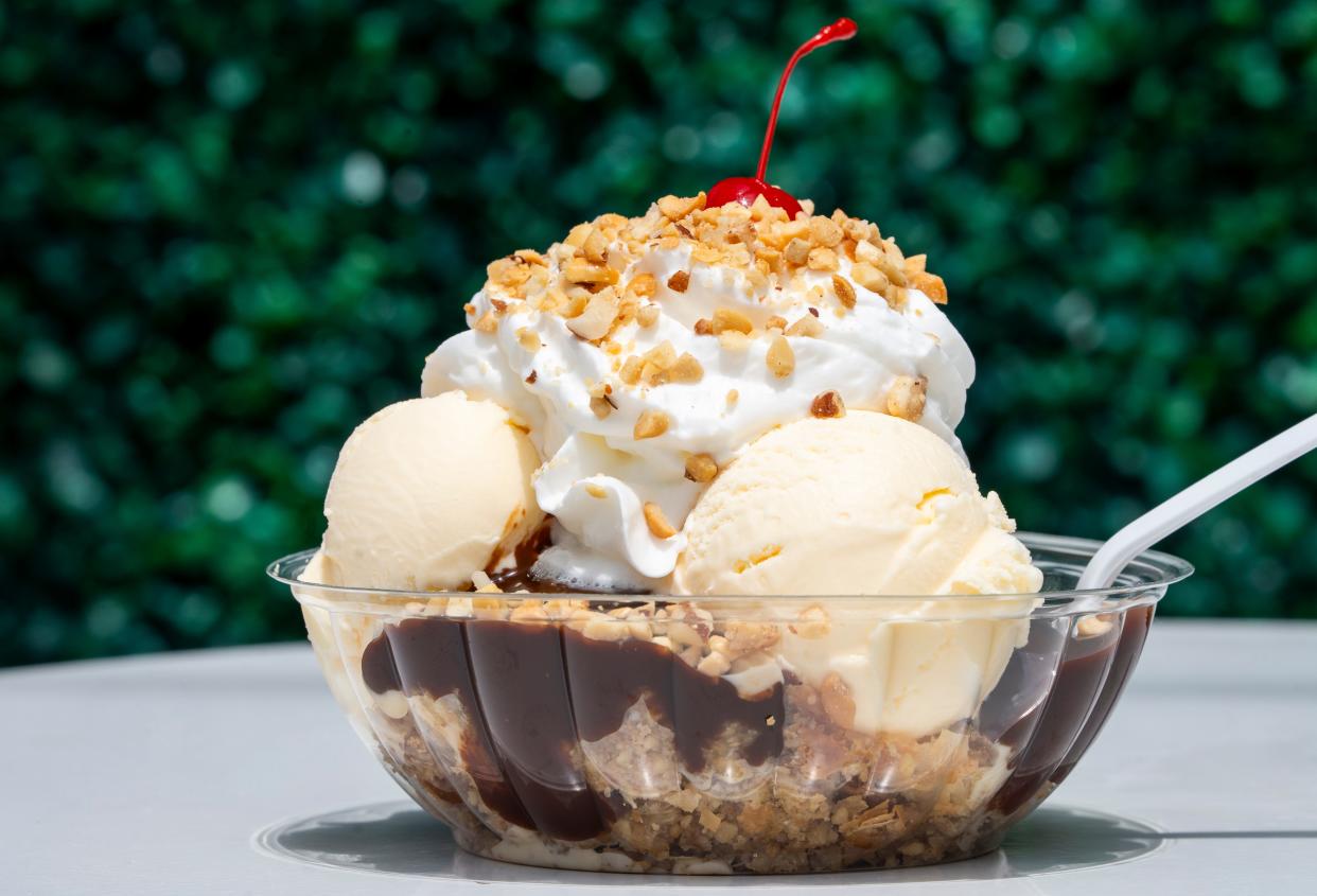 A baklava sundae Tuesday, July 2, 2024, at Canal Creamery in Broad Ripple. The cup was prepared by Lindsey Faust, the shop’s social media manager.