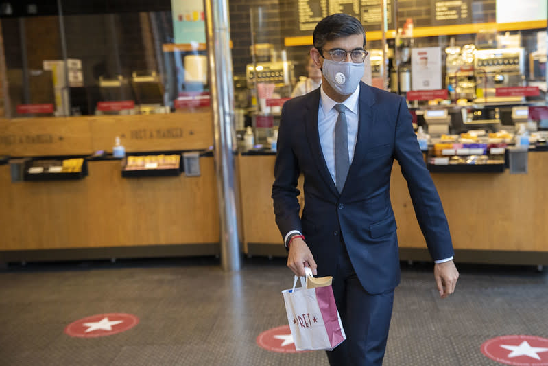 The Chancellor Rishi Sunak visits a Pret A Manger in Westminster to buy himself a hot lunch