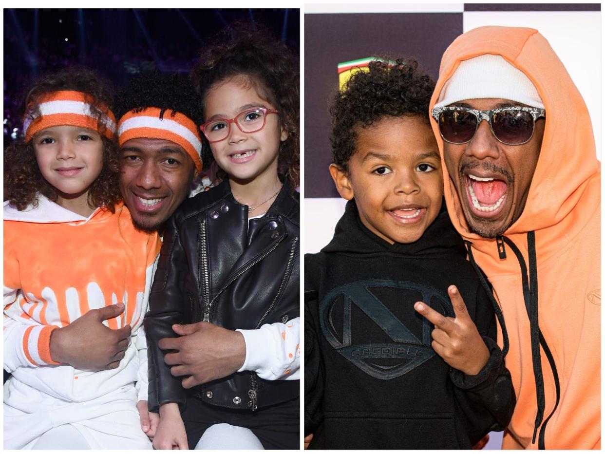 Nick Cannon poses with two of his children (left) and with his son (right).