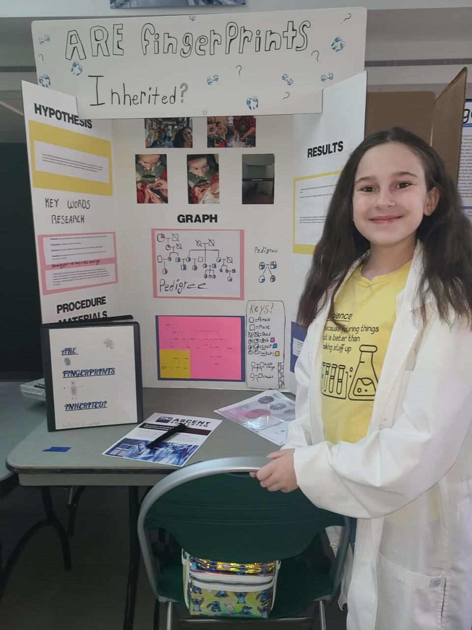 Unioto student Autumn Lemaster with her project "Are fingerprints inherited" that earned a superior rating at the Distirct 12 science fair.