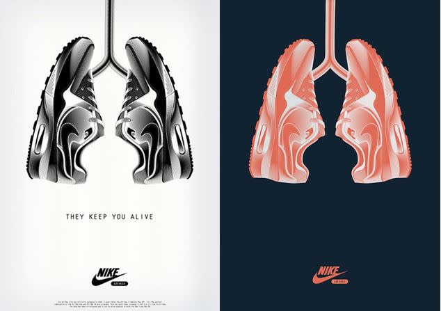 An advertisement depicting a pair of Nike trainers in the formation of a set of lungs