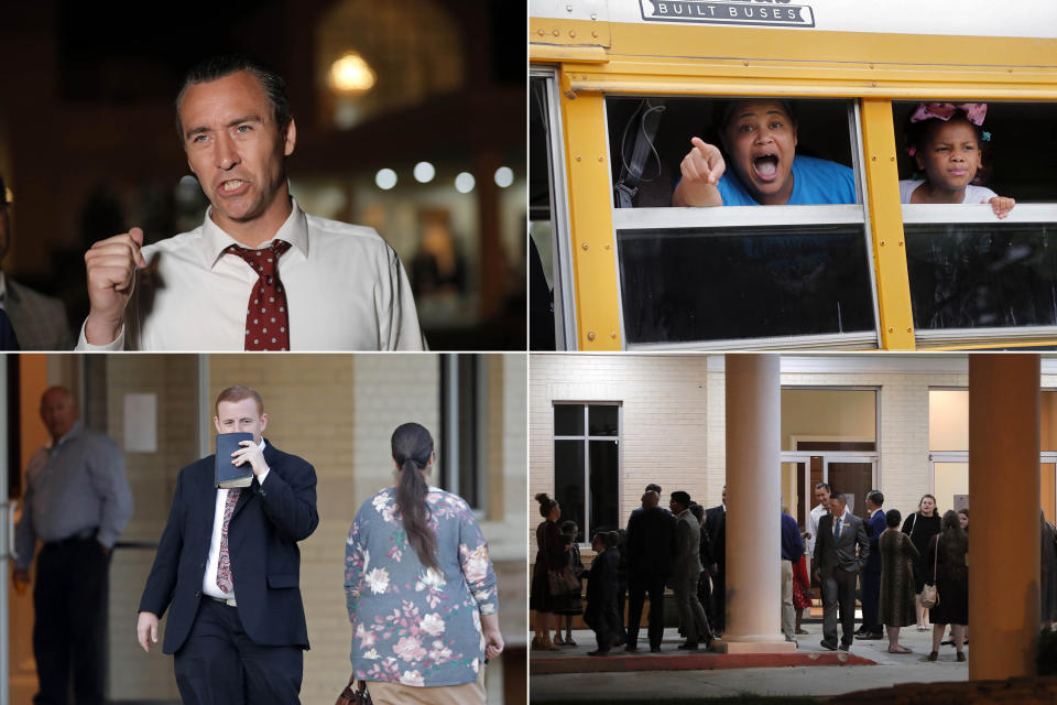 Clockwise from top left:&nbsp;Pastor Tony Spell held an evening service at Life Tabernacle Church in Central, Louisiana, on March 31. A congregant yells out to news media as they leave services. Spell, center background, talks to congregants.&nbsp;Congregants arrive for evening service.&nbsp; (Photo: Gerald Herbert/AP)