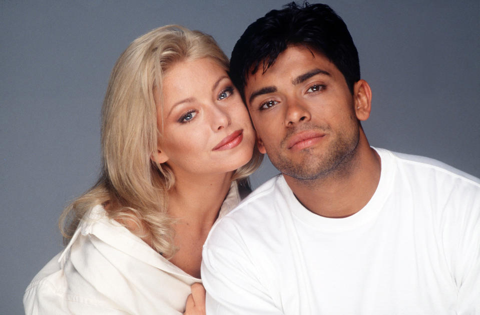 Kelly Ripa (Hayley) and Mark Consuelos (Mateo) on ABC Daytime’s <em>All My Children</em> in 1996. (ABC/Robert Milazzo/Getty Images)