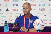 Head coach Gregg Berhalter of the United States attends a press conference on the eve of the round of 16 World Cup soccer match between the Netherlands and the United States at Kalifa International Stadium, in Doha, Qatar, Friday, Dec. 2, 2022. (AP Photo/Ashley Landis)