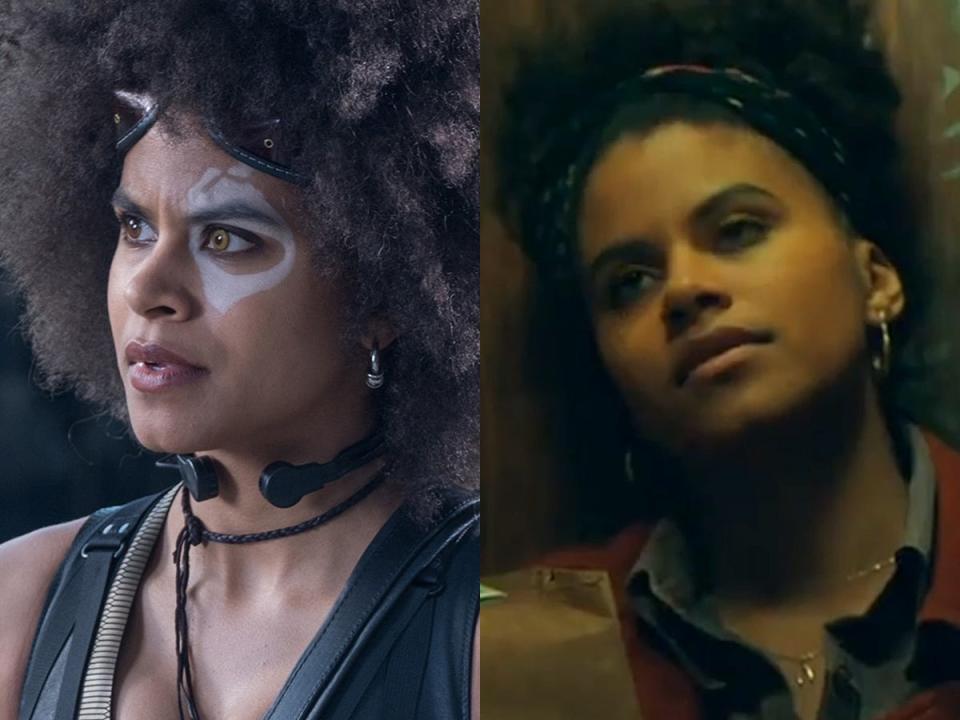 On the left: Zazie Beetz as Domino in "Deadpool 2." On the right: Beetz as Sophie Dumond in "Joker."