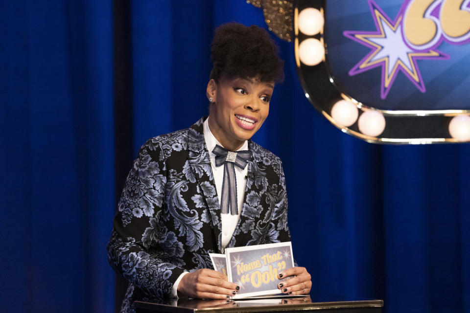 This image released by Peacock shows Amber Ruffin from the comedy series "The Amber Ruffin Show," available on the Peacock streaming service. (Virginia Sherwood/Peacock via AP)
