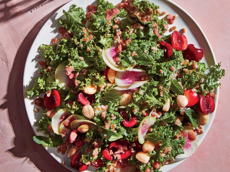 Kale and Wheat Berry Salad with Fresh Cherry Dressing