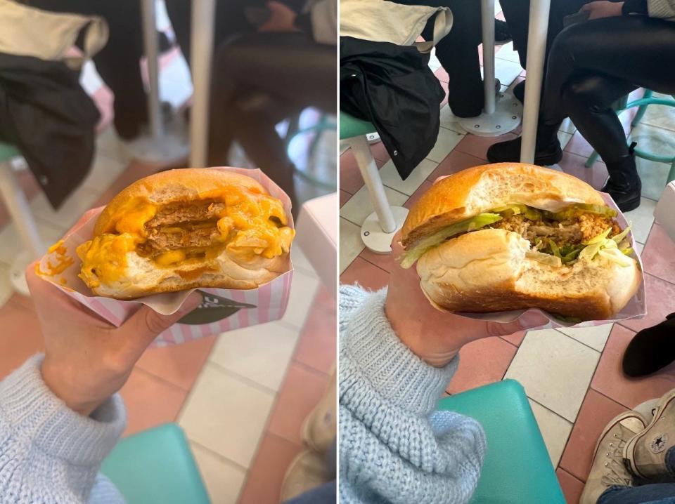 The Smash Daddy burger (L) and the Crispy Chick’n Sandwich (R).