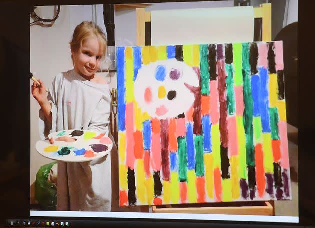 A photograph of Emilie Parker, who was killed at Sandy Hook Elementary School, is shown to the jury during the Alex Jones defamation trial Wednesday in Waterbury, Connecticut. (Photo: Brian A. Pounds/Hearst Connecticut Media (pool) via Associated Press)