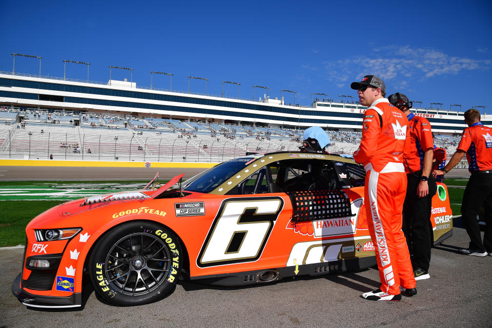 Oct 15, 2022; Las Vegas, Nevada, USA; NASCAR Cup Series driver Brad Keselowski (6) during qualifying at Las Vegas Motor Speedway. Mandatory Credit: Gary A. Vasquez-USA TODAY Sports