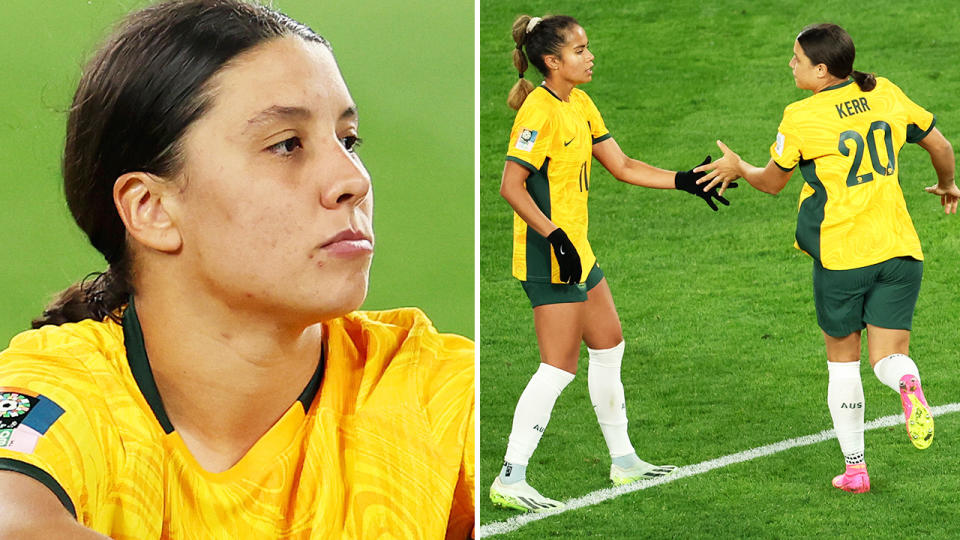 Sam Kerr, pictured here with Matildas teammate Mary Fowler.