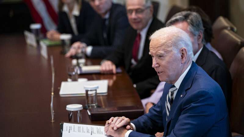 President Joe Biden chairs a meeting in the White House Cabinet Room.