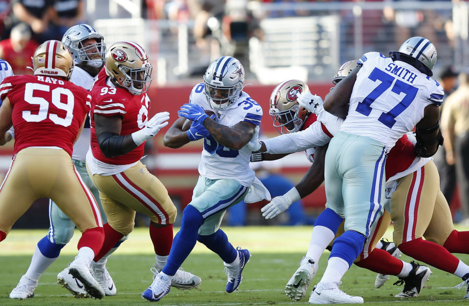 Dallas Cowboys running back Tony Pollard (36) carries against the San Francisco 49ers. (AP)