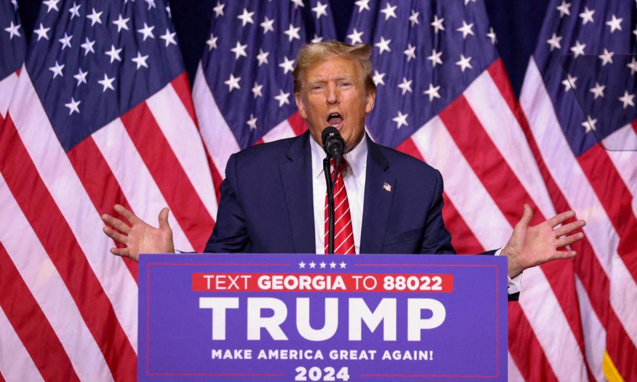 <span>Donald Trump speaks during a campaign rally at the Forum River Center in Rome, Georgia, in March 2024.</span><span>Photograph: Alyssa Pointer/Reuters</span>