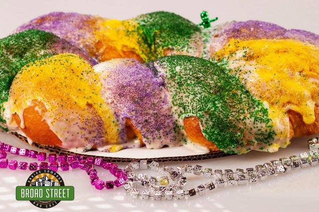 Broad Street Bakery in Jackson makes as many as 150 King Cakes a day and are available to reserve by phone or pick up while supplies last.