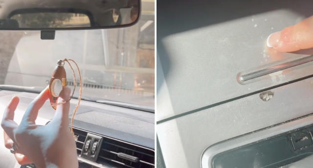 Mum rages after air freshener 'burns hole in car