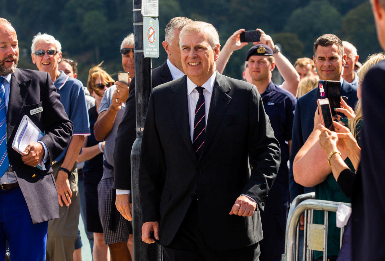 Prince Andrew visits the Dartmouth Yacht Club on Friday (Picture: SWNS)