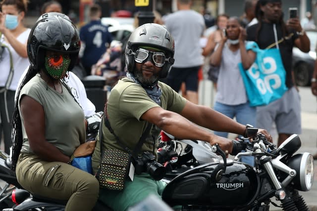 Motorcyclists supporting the demonstration on Saturday (Jonathan Brady/PA)