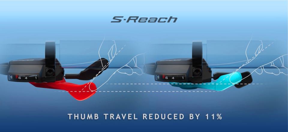 Shimano ESSA Launch S-Reach thumb travel diagram