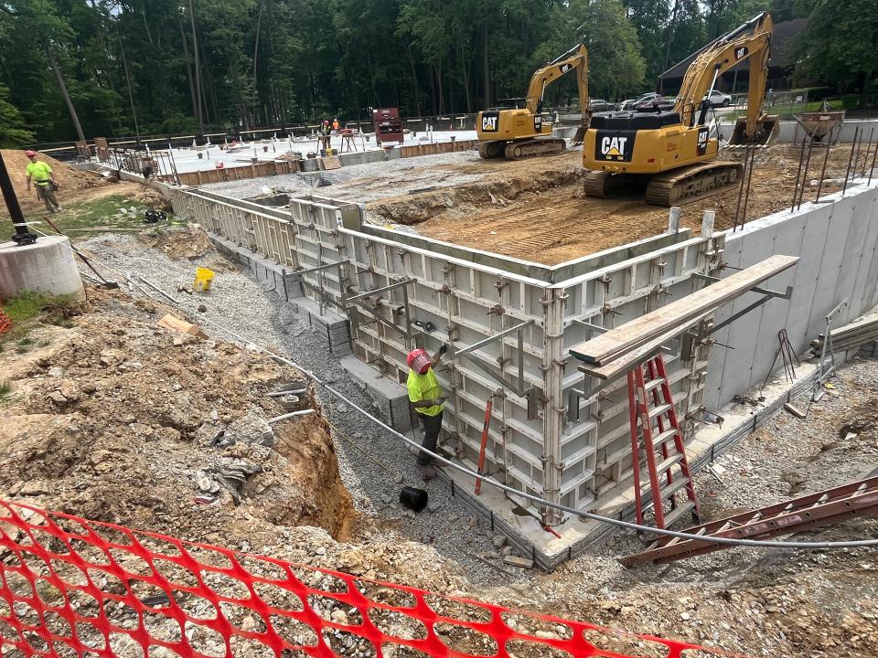 Workers build a new PFAS treatment facility at Veolia North America’s Stanton Water Treatment Plant near Newport on May 15, 2024.