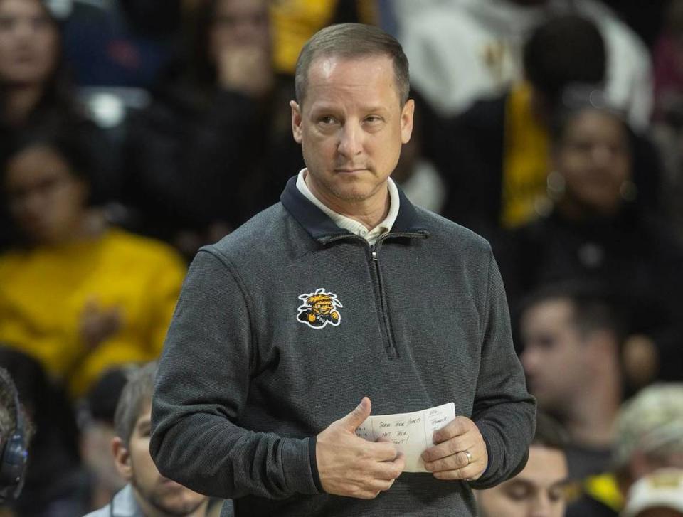 Wichita State men’s basketball first-year coach Paul Mills made his debut at Koch Arena in Sunday’s exhibition win over Rogers State. Travis Heying/The Wichita Eagle