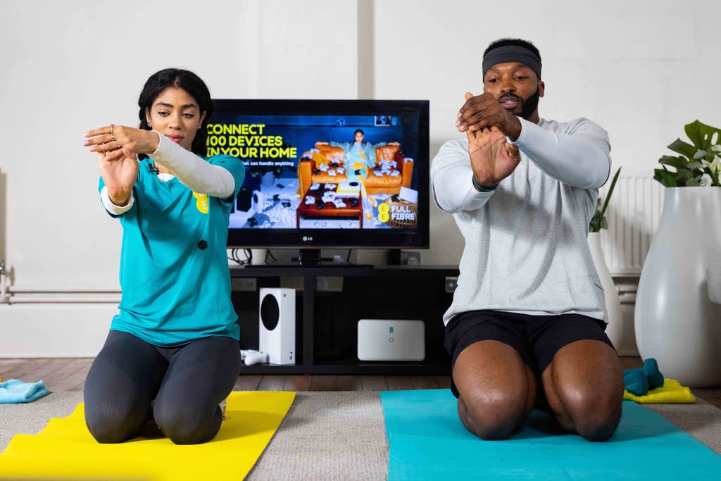 EE Full Fibre launched the UK’s first performance workout for gamers with fitness guru Obi Vincent and Excel Esports (EE/PA)