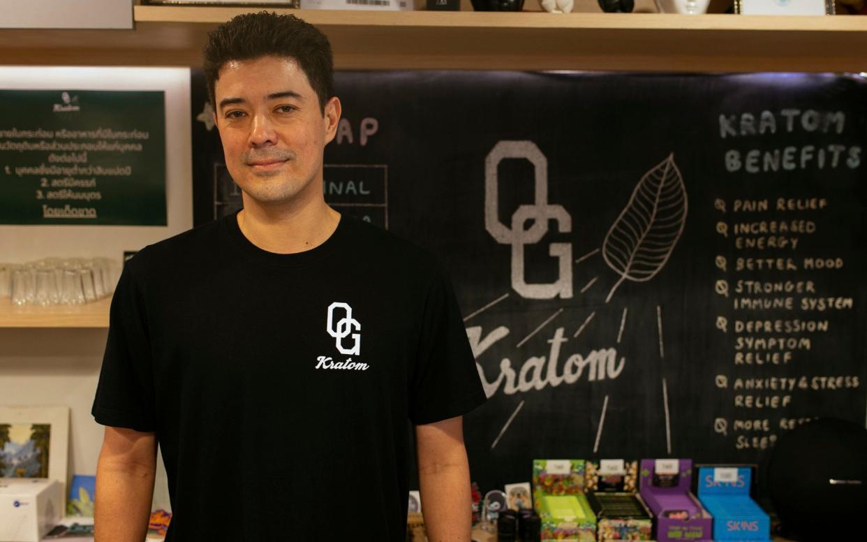 Jake Coyner runs a specialist kratom café in Bangkok that sells kratom sodas, tea bags and capsules. His clientele are wealthier international consumers