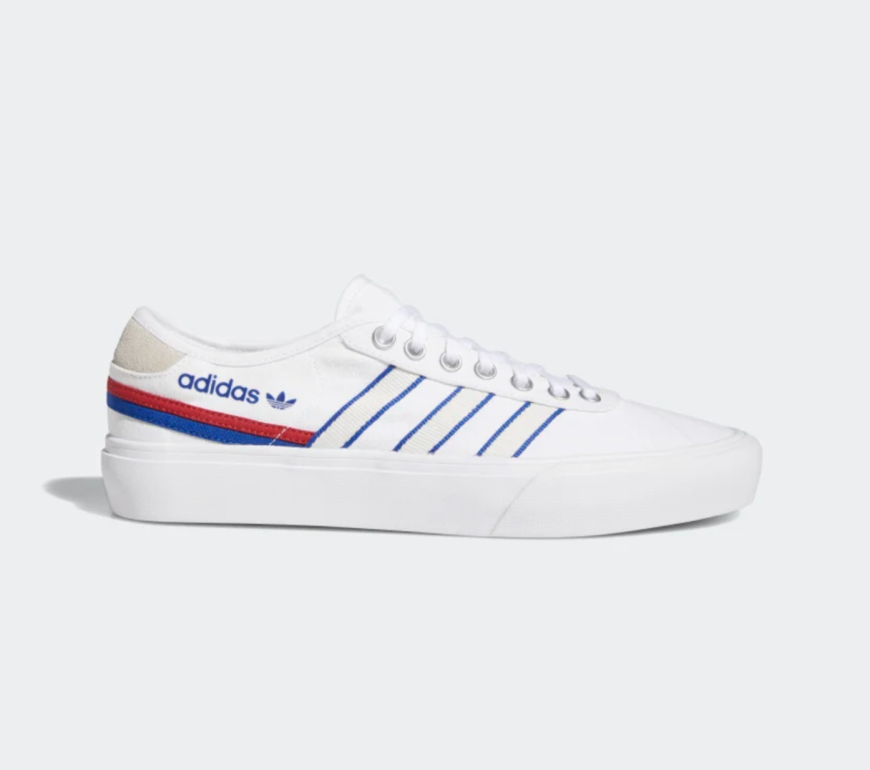 Delpala Shoes adidas in white and blue stripes (Photo via Adidas)