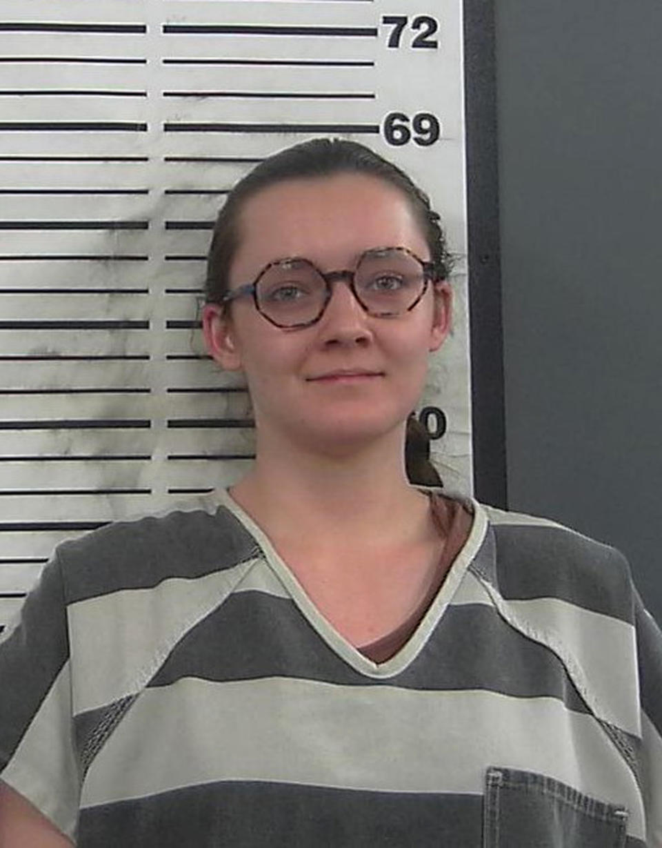 This booking photo provided by the Platte County Sheriff's Office shows Lorna Roxanne Green, Wednesday, March 23, 2023 in Wheatland, Wyo. Green is charged with arson for allegedly setting fire to an abortion clinic under construction in Casper, Wyoming, on May 25, 2022. The fire heavily damaged the clinic, preventing it from opening as scheduled. (Platte County Sheriff's Office via AP)