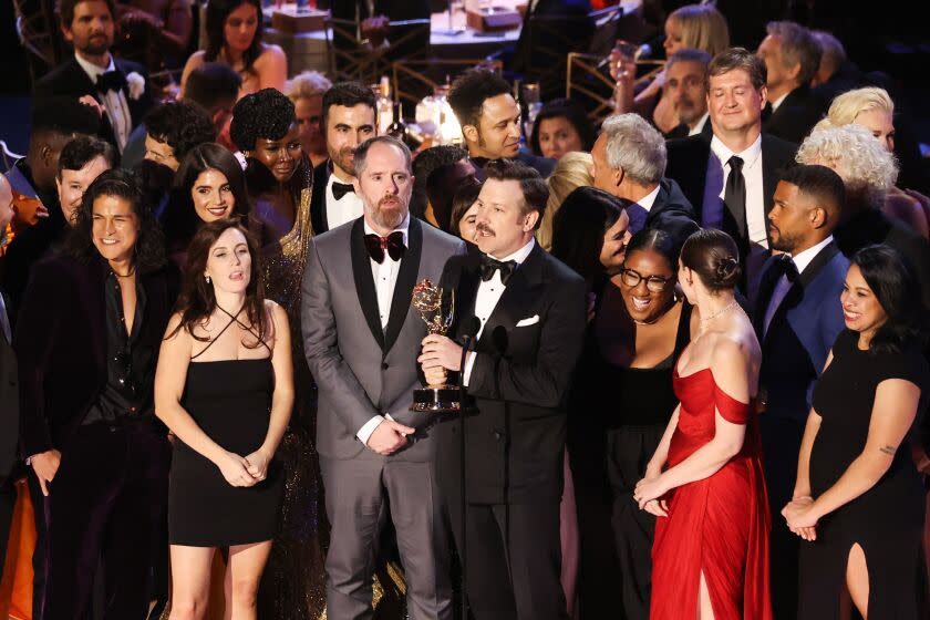 Jason Sudeikis accepts the award for Outstanding Comedy Series for "Ted Lasso" at the 74th Emmy Awards on Monday.