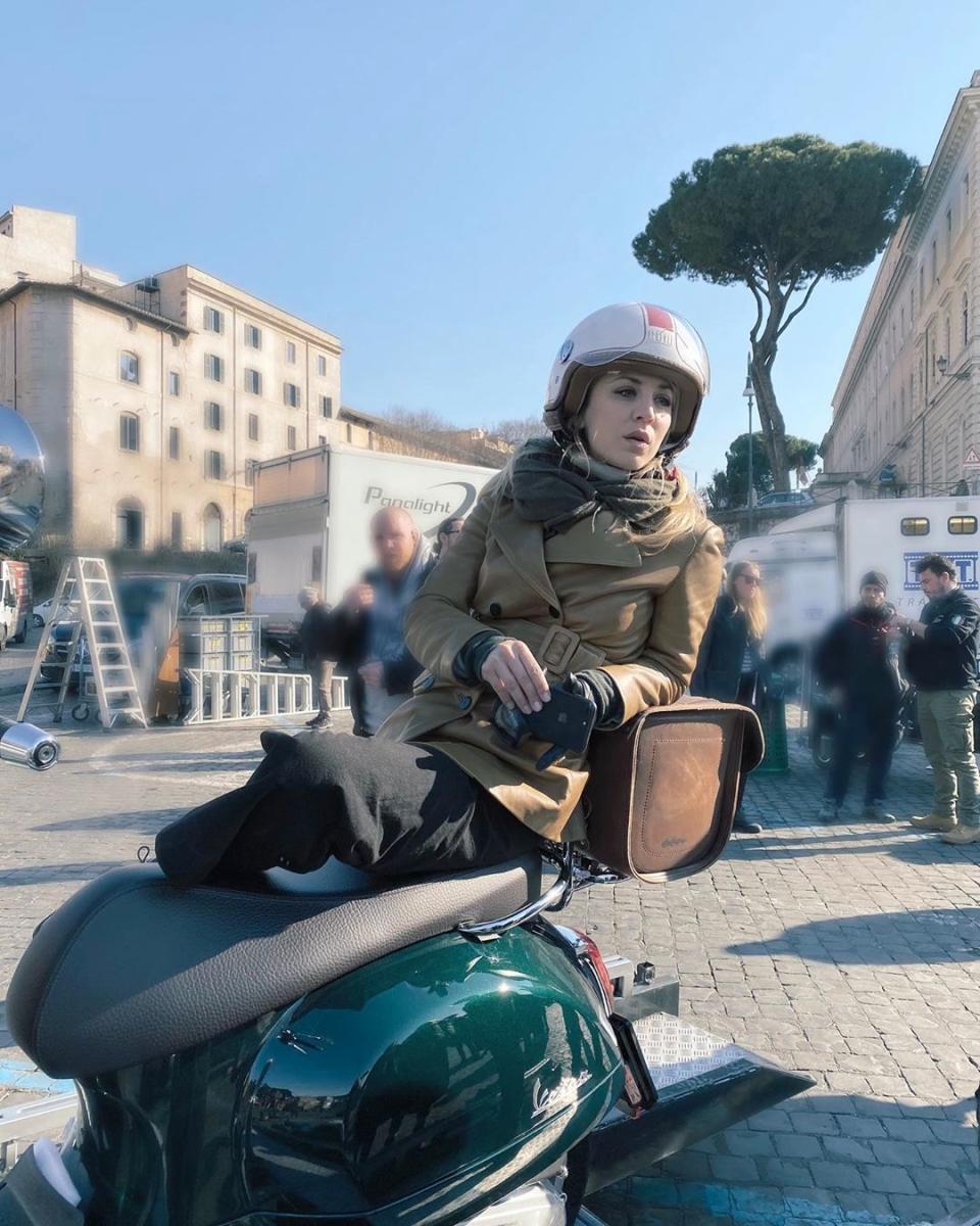 Kaley Cuoco on a Vespa in Italy