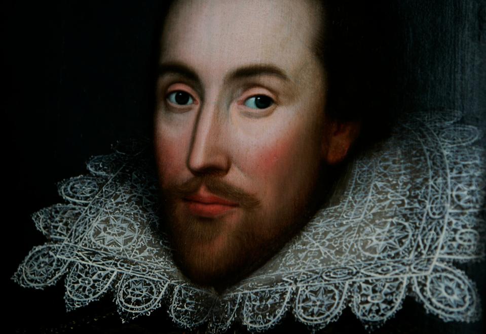 A detail of the newly discovered portrait of William Shakespeare, presented by the Shakespeare Birthplace trust, is seen in central London, Monday March 9, 2009. The portrait, believed to be almost the only authentic image of the writer made from life, has belonged to one family for centuries but was not recognized as a portrait of Shakespeare until recently. There are very few likenesses of Shakespeare, who died in 1616. 



Transmission Reference: LLP106