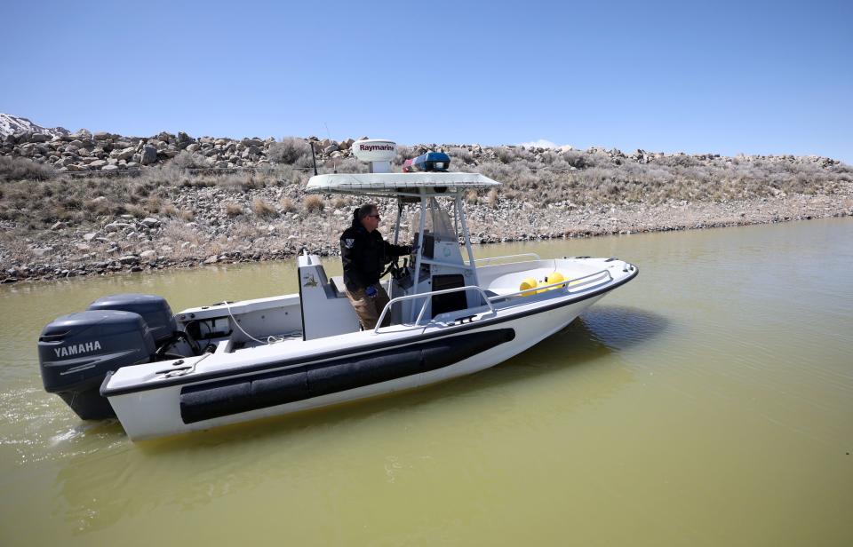 Steve Bullock, Division of Recreation law enforcement chief in the Utah Department of Natural Resources, rides on a boat in the Great Salt Lake State Park marina during boat operator training in Magna on Wednesday, April 19, 2023. | Kristin Murphy, Deseret News