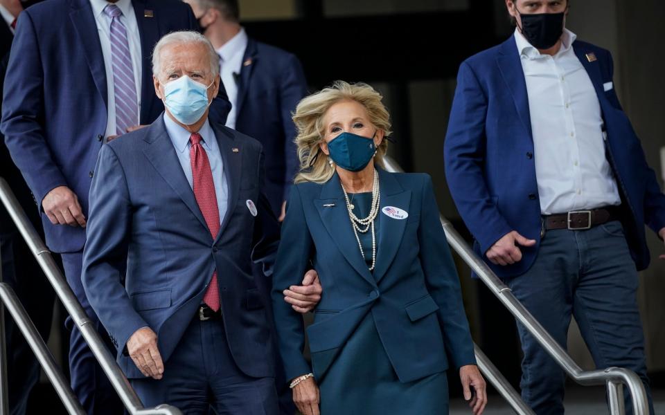 Democratic presidential nominee Joe Biden and his wife Dr Jill Biden voted in Delaware on Wednesday - Drew Angerer/Getty Images