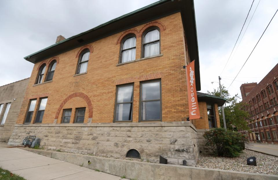 Roselily restaurant is located in the former Vandalia Railway Station building on the southern outskirts of downtown South Bend.