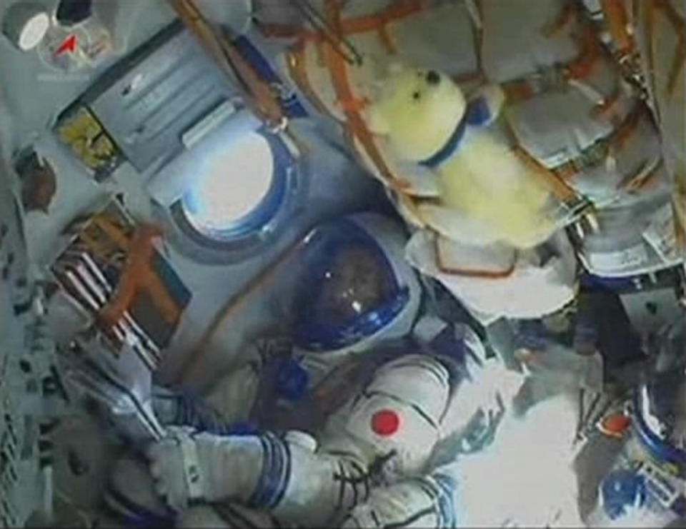 International Space Station crew member Japanese astronaut Wakata is seen in the capsule of the Soyuz rocket