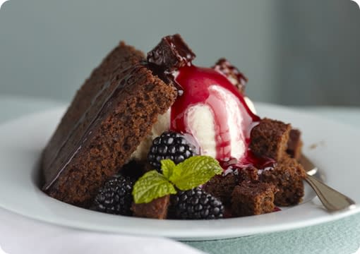 Blackberry Gingerbread Sundae with Caramel Sauce