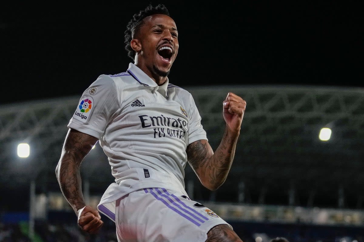 Eder Militao celebrates after scoring for Real Madrid (Bernat Armangue/AP) (AP)