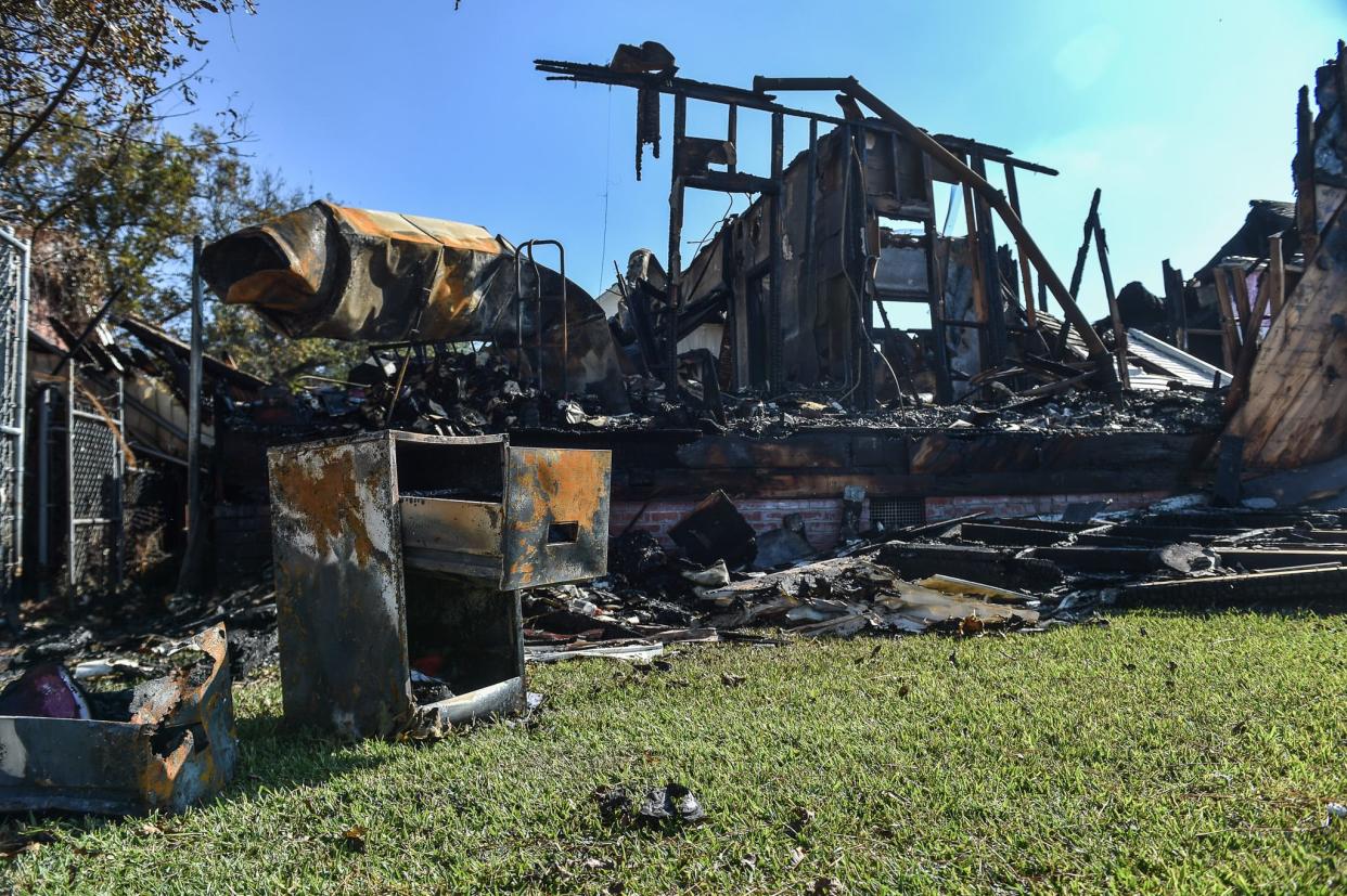 One of several fires set overnight completely destroys Epiphany Lutheran Church in Jackson, Miss., November 8, 2022. 