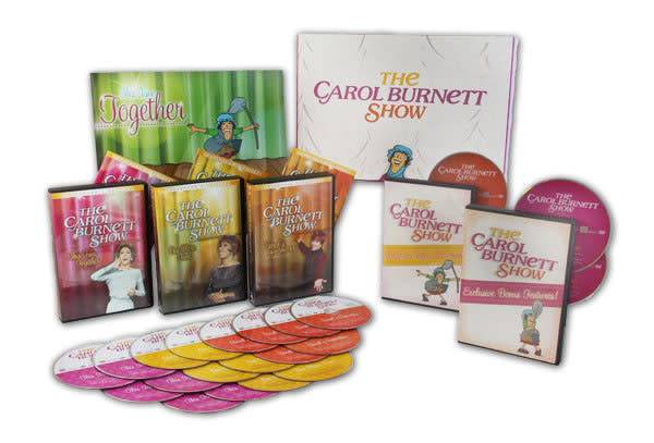 <b>TV DVDs<br><br>"The Carol Burnett Show: The Ultimate Collection"</b> (Time Life)<br>This well-cultivated collection will make you smile as soon as you see the bright pink box and lift open the homage to the show's stage curtain. Inside you'll find a wealth of goodies, including 50 of the show's best episodes -- many chosen by Burnett -- on 22 discs. There's also more than three hours of bonus materials, including cast reunions; featurettes on the history of the seminal sketch-comedy series, the writers, and the show's famous movie spoofs; interviews with Tim Conway, Betty White, Harvey Korman, Vicki Lawrence, Jerry Lewis, and Amy Poehler, among others; and, of course, the episodes, which include classic sketches like Mr. Tudball and Mrs. Wiggins, "The Family" (which led to the "Mama's Family" series) and the "Gone With the Wind" spoof "Went With the Wind!" with Burnett in her curtain-and-rod dress. For the Burnett superfan, Time Life is offering a limited autographed edition (only 300 available) of the set, signed by Burnett, Conway, and Lawrence, for $399.99. <br><br><a href="http://timelife.com/products/the-carol-burnett-show-the-ultimate-collection" rel="nofollow noopener" target="_blank" data-ylk="slk:Time Life.com;elm:context_link;itc:0;sec:content-canvas" class="link ">Time Life.com</a>, $199.95<br><br><a href="http://news.yahoo.com/exclusive-interview-carol-burnett-shares-details-her-legendary-193000557.html" data-ylk="slk:Read an interview with Carol Burnett;elm:context_link;itc:0;sec:content-canvas;outcm:mb_qualified_link;_E:mb_qualified_link;ct:story;" class="link  yahoo-link">Read an interview with Carol Burnett </a>